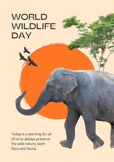 World Elephant Day Poster, Animal Campaign Poster, Safari Poster Design, Jiji Background, Animal Day Poster, Wildlife Day Poster, Zoo Advertising, Wildlife Infographic, Zoo Poster Design