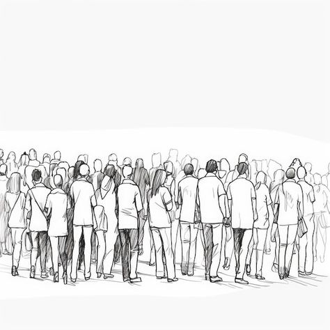 Premium AI Image | One Line Art of a Crowd of People from Behind People From Behind, Crowd Drawing, Person Sketch, A Crowd Of People, Watch Drawing, Back Drawing, Silhouette Sketch, Crowd Of People, People Crowd