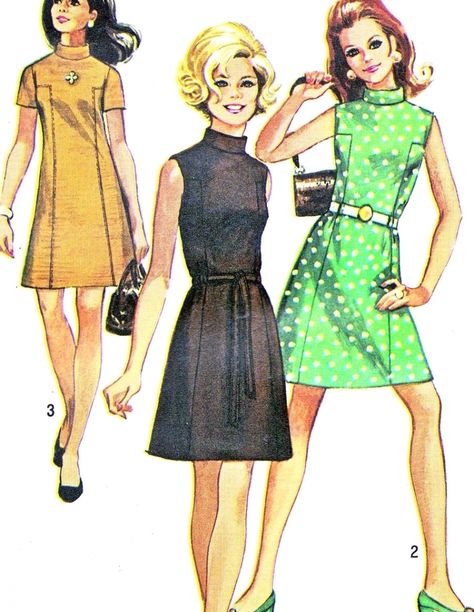 Dress Pattern Simplicity, 60’s Fashion, 1960s Patterns, A Line Mini Dress, Simplicity Patterns Dresses, Patron Vintage, 1960 Fashion, Vogue Vintage, Fashion 1960s