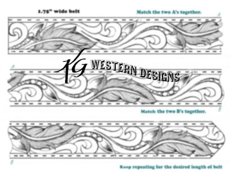 Leather Tooling Patterns Templates Belts Paper, Paisley Leather Tooling Patterns, Sheridan Style Leather Tooling, Leather Tooled Feathers, Feather Tooled Leather Belt, Skull Tooled Leather Belts Pattern, Belt Pattern, Western Designs, Western Design