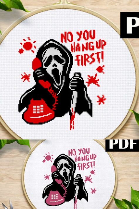 Ghost Face No You Hang Up First PDF Ghost Face Cross Stitch, Face Cross Stitch, Printable Cross, Ghost Face, Ghost Faces, Hung Up, Cross Stitch Pattern, Creative Fabrica, Cross Stitch Patterns