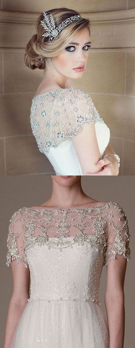 Wedding Lace Tulle Beaded Rhinestone Art Deco Theme Bolero Shrug Jacket. Gatsby ...,  #art #Beaded #bolero #deco #Gatsby #Jacket #lace #Rhinestone #Shrug #Theme #Tulle #Wedding #weddingoutfitjacket Check more at https://weddingbeauty.hertek.net/?p=4233 Lace Bolero Wedding, Downton Abbey Party, Deco Wedding Dress, Art Deco Wedding Dress, 1920s Wedding Dress, Shrug Jacket, Wedding Bolero, Art Deco Theme, Top Accessories