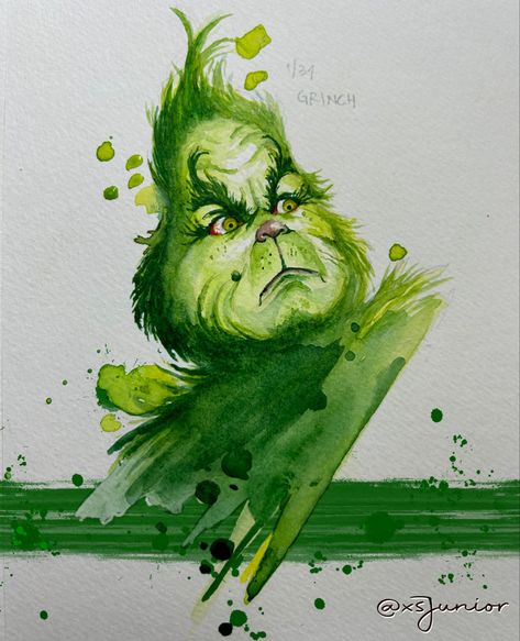 Grinch Watercolor Painting, The Grinch Watercolor, The Grinch Painting, Grinch Watercolor, Grinch Nails, Grinch Images, Inktober 2023, Christmas Scrapbook, Christmas Characters