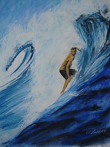 Oriol Vicente | COTW Surf Artist Surf Art Painting, Surfer Painting, Surf Painting, Surfing Pictures, Japon Illustration, Wave Painting, Wave Art, Surfing Waves, Ocean Painting