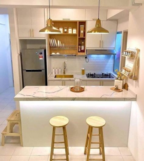 Model Dapur, Tiny Kitchen Design, Kitchen Design Small Space, Bar Mini, Desain Pantry, Small Apartment Interior, Minimalist Kitchen Design, Small Kitchen Decor, House Design Kitchen