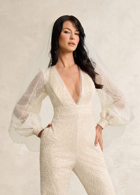 AZAZIE VIRGINIA WEDDING DRESS - Wedding Dresses Wedding Pantsuit The Bride, Glamorous Wedding Dress, Wedding Dresses Diamonds, Wedding Dress Jumpsuit, Wedding Dress Beaded, Wedding Pantsuit, Dress Knitting, Wedding Wardrobe, White Champagne