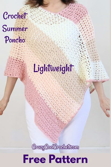 Crochet Summer Poncho, Crochet Poncho Patterns Easy, Summer Poncho, Cool Crochet, Crochet Poncho Free Pattern, Crochet Shawl Pattern Free, Crochet Poncho Patterns, Crochet Tops Free Patterns, Crochet Shawls And Wraps