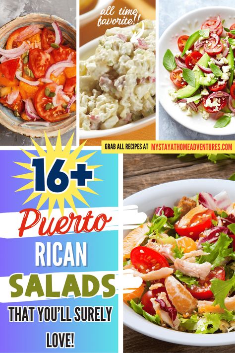 16 Of The Best Puerto Rican Salads * My Stay At Home Adventures Puerto Rican Salad Recipes, Puerto Rican Pasta Salad, Tomato And Onion Salad, Shrimp And Quinoa, Creamy Pasta Salads, Puerto Rican Cuisine, Boricua Recipes, Easy Grilled Chicken, Rican Food