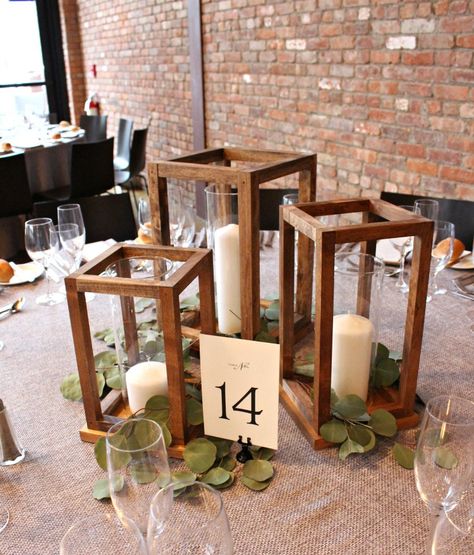 Diy Wooden Lantern, Cheap Wedding Table Centerpieces, Lantern Centerpieces, Wood Lantern, Wedding Floral Centerpieces, Wooden Lanterns, Wedding Lanterns, Lantern Set, Diy Simple