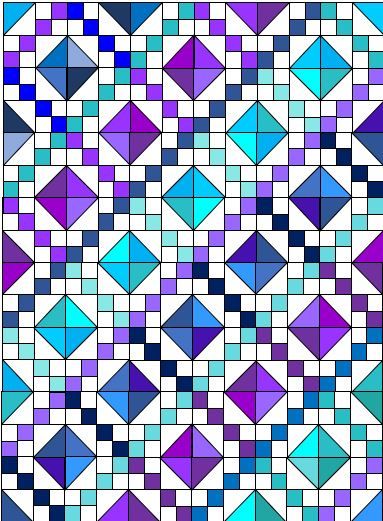 Jewel Box Quilt, Box Quilt Pattern, 4 Patch Quilt, Pinwheel Quilt Pattern, Graph Paper Designs, 9 Patch Quilt, Quilted Table Runners Patterns, Half Square Triangle Quilts, Purple Quilts