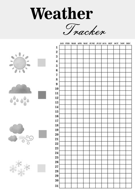 Weather tracker – B&W Weather Tracker Printable, Weather Tracker, Tracker Ideas, Bullet Journal Mood Tracker Ideas, The Sun Rises, Bullet Journal Mood, Sun Rises, Science Units, Weather Patterns