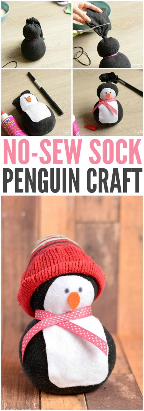 No-Sew Sock Penguin Craft - Easy Peasy and Fun Easy Handicrafts, Sock Penguin, Penguin Crafts, Penguin Craft, Diy Crafts For Teens, Crafts For Teens To Make, Craft Easy, Winter Crafts For Kids, Baby Diy