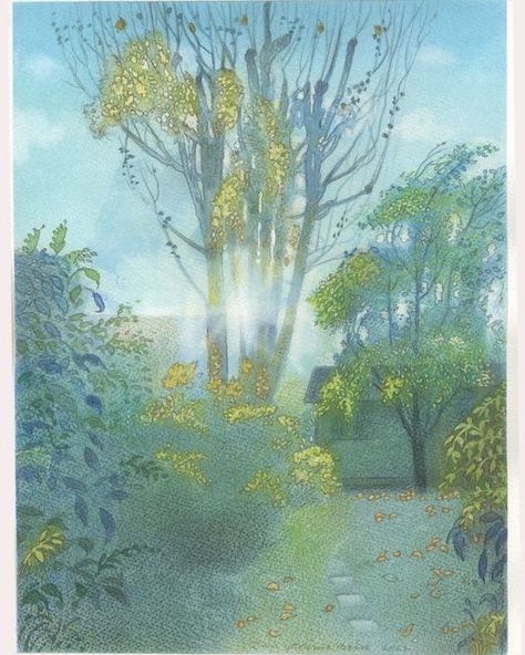 Ian Beck on Instagram: "A recent watercolor: Early Morning Sunlight in the Garden St Margarets #painting #drawing #suburbia #light #sunlight #gardens #trees #autumn #art" Morning Illustration, Trees Drawing, Trees Autumn, Morning Sunlight, St Margaret, Autumn Illustration, Early Autumn, Watercolor Canvas, Morning Light