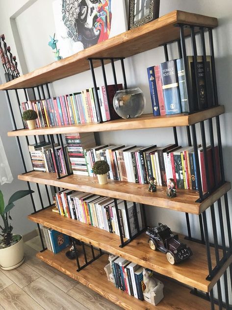 Iron Shelves, Solid Wood Bookshelf, Dining Room Shelves, Wood Bookshelf, Large Bookcase, Metal Bookshelf, Low Bookcase, Sofa Wall, Wood Bookshelves