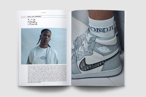 Sneaker Freaker magazine, issue 43 - Fonts In Use Magazine Layout Ideas, Air Dior, Back In 2002, Magazine Spreads, Sneaker Magazine, Sports Graphics, Magazine Layout, Diy Style, Layout Ideas