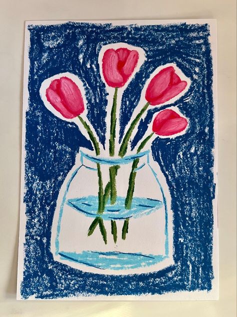 Aesthetic Art Projects, Artwork Flowers, Oil Pastels Painting, Paint Inspo, Flowers In A Vase, Oil Pastel Art, Oil Pastel Drawings, Sketches Art, Crayon Art