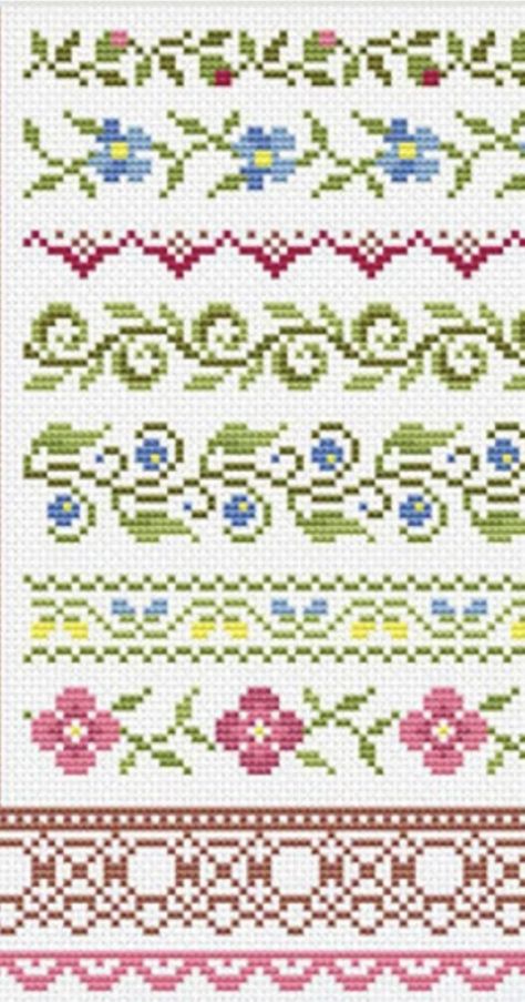 Simple Cross Stitch Border, Cross Stitch Borders Simple Free Pattern, Cross Stitch Borders Corner, Cross Stitch Boarders, Cross Stitch Sampler Patterns, Bargello Patterns, Cross Stitch Border Pattern, Small Cross Stitch, Stitch Lines