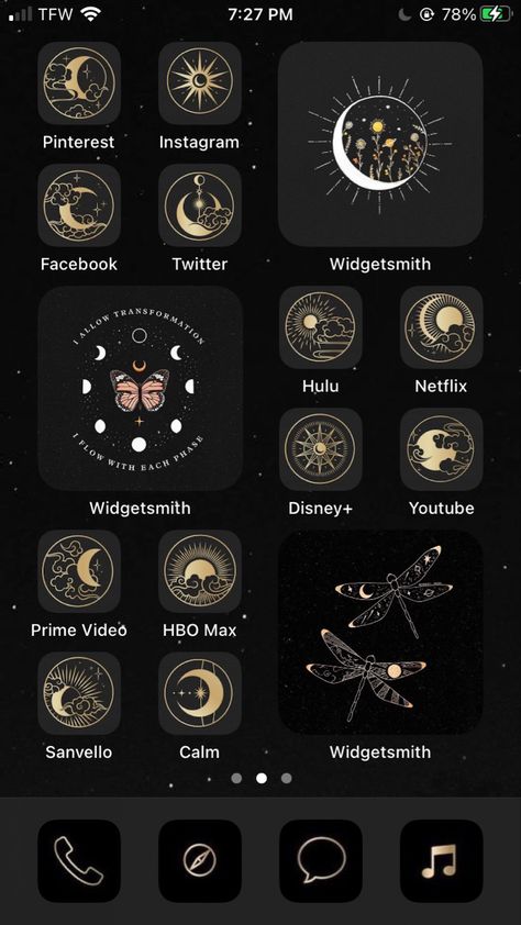 #iphone #ios14 #Celestial #astrology #astrological #aesthetic Astrology Widget Aesthetic, Icon Themes Iphone, Black And Gold Celestial Aesthetic, Astrology Iphone Wallpaper, Aesthetic Iphone Icon Ideas, Astrology Iphone Theme, Astrology App Icon Aesthetic, Iphone Space Theme, Astrology Phone Theme