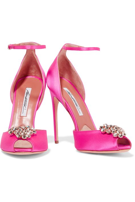 Heel Sandals Outfit, Brian Atwood Heels, Brian Atwood Shoes, Satin Sandals, Strappy High Heels Sandals, Rose Shoes, Pink High Heels, Jeweled Sandals, Strappy High Heels