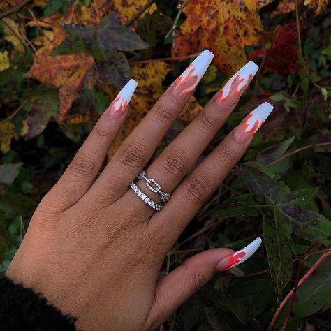 Orange Nail, Summer Acrylic Nails, Acrylic Nails Coffin, Coffin Nails Designs, Fire Nails, Pretty Acrylic Nails, Dope Nails, Best Acrylic Nails, Long Acrylic Nails