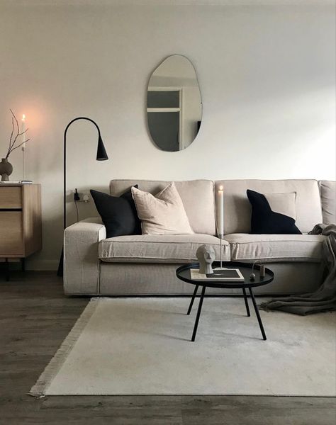 Lindbyn Mirror, Kivik Sofa, Ikea Kivik, Aesthetic Living Room, Ikea Sofa, To Do Today, Neutral Living Room, Room Idea, Sofa Living