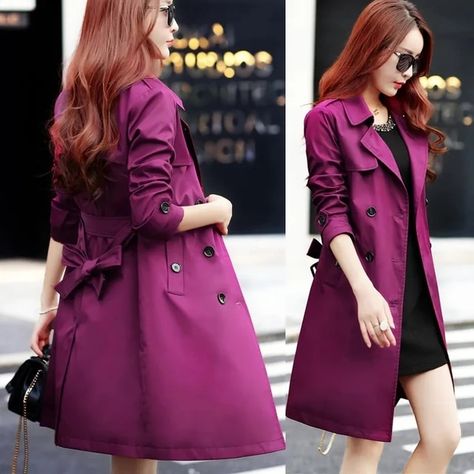 Purple Windbreaker Women's Mid-Length Trench Coat 2023 Spring New Korean Slim Waist British Casual Autumn Coat With Belt Outwear _ - AliExpress Mobile Purple Trench Coat, Casual Outwear, Lapel Coat, Womens Windbreaker, Fall Coat, Coat Women, Trench Coats Women, Solid Colour, Slim Waist