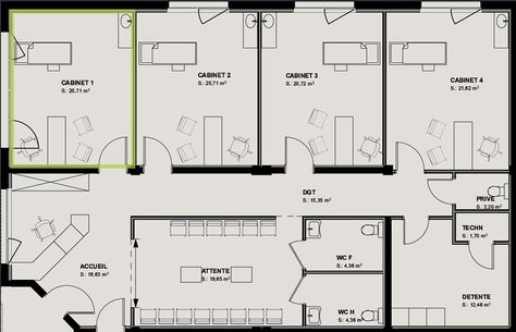 Cabinet Médical 1 Dental Clinic Layout, Cabinet Medical Design, Hospital Floor Plan, Psychology Clinic, General Physician, Medical Clinic Design, Doctor Office Design, Office Floor Plan, Cabinet Plans