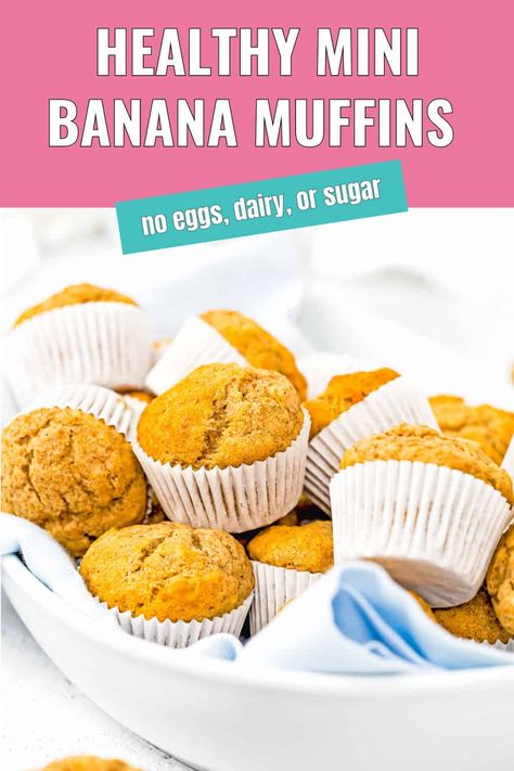 These Healthy Mini Banana Muffins are tender, moist, and bursting with banana bread flavor. They're completely egg-free, dairy-free, and refined sugar-free, making them perfect for anyone with dietary restrictions or simply looking for a healthier snack option. Plus, they’re freezer-friendly, so you can always have a stash ready for a quick, healthy snack. You can mix everything together in just a few minutes, pop them in the oven, and voilà—24 delicious mini muffins ready  to enjoy.