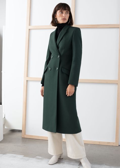 & Other Stories Double Breasted Tailored Coat $279 Mcqueen Dress, Long Coat Jacket, Trouser Outfits, Tailored Coat, Paris Outfits, Green Coat, Coat Women, Double Breasted Coat, Fashion Story