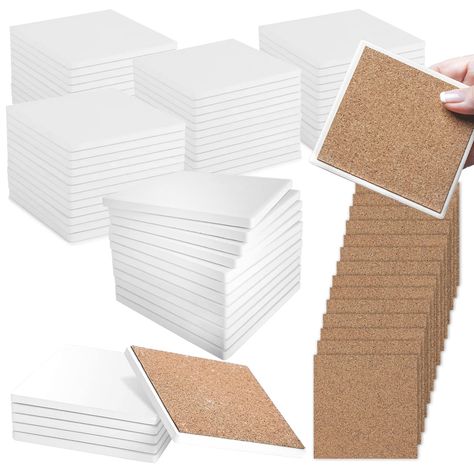 Amazon.com: 100 Pack Ceramic Tiles for Crafts Coasters, Ceramic White Tiles Unglazed 4x4 with Cork Backing Pads, Use with Alcohol Ink or Acrylic Pouring, DIY Make Your Own Coasters, Mosaics, Painting Projects : Home & Kitchen Ceramic Tile Crafts, Coaster Holders, Coasters Ceramic, Ready To Paint Ceramics, Cork Tiles, Square Ceramic, Ceramic Tile Coaster, Tile Crafts, Traditional Tile