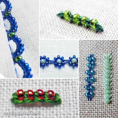 Embroidery with Beads - Index of Tutorials Things To Sew, Bordados Tambour, Embroidery With Beads, Hand Beaded Embroidery, Bead Embroidery Tutorial, Embroidery Stitches Tutorial, Bead Stitching, Silk Ribbon Embroidery, Hand Embroidery Patterns