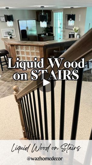 Spindles Stairs, Stain Stairs, Stairs Remodeling, Neutral Modern Home, Kona Stain, Retique It, Wood Railings For Stairs, Liquid Wood, Stairs Makeover Ideas