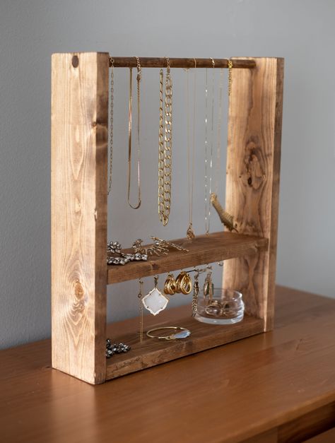 Diy Jewelry Stand, Wooden Jewelry Stand, Wood Jewelry Diy, Wooden Jewelry Display, Diy Jewelry Display, Diy Jewelry Holder, Jewelry Box Diy, Jewelry Hanger, Jewelry Organizer Diy