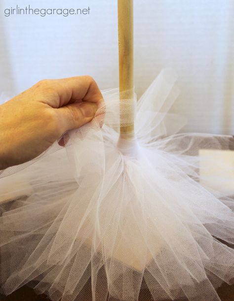 How to make beautiful DIY tulle trees for Christmas or winter decor.  girlinthegarage.net Trees For Christmas, Tulle Christmas Trees, Tulle Crafts, Diy Tulle, Pink Christmas Decorations, Pallet Ideas, Noel Christmas, Christmas Deco, Xmas Crafts