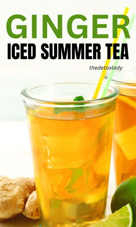 Looking for a fresh ginger iced tea recipe for summer to not only quench your thirst but also give you some amazing health benefits? Try this ginger ice tea! #ginger #tea #icedtea #gingertea Ginger Iced Tea Recipe, Iced Green Tea Recipe, Ginger Iced Tea, Summer Iced Tea, Homemade Iced Tea, Ginger Tea Recipe, Nutritious Smoothie Recipes, Iced Tea Recipe, Health Drinks Recipes