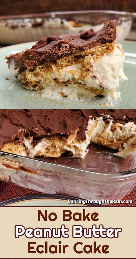 Bake Peanut Butter Eclair Cake, Peanut Butter Eclair Cake No Bake, No Bake Chocolate Peanut Butter Eclair Cake, Peanut Butter Chocolate Eclair Cake, Caramel Apple Eclair Cake, No Bake Peanut Butter Eclair Cake, Peanut Butter Eclair Cake, Eclair Cakes, Peanut Butter Eclair