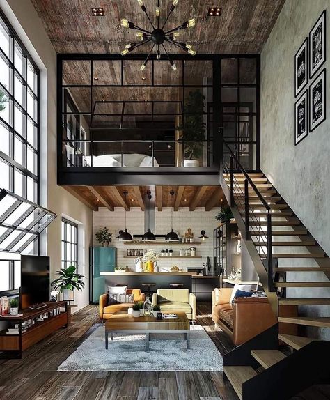 Loft Apartment Industrial, Loft Floor Plans, Loft House Design, Loft Interior, Loft Stil, Loft Interiors, Loft House, Loft Living, Loft Design