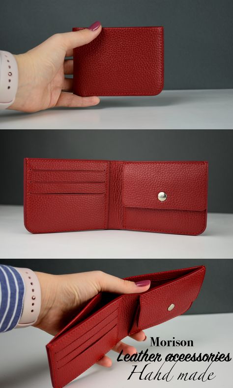 Handmade Leather Wallet Women, Red Leather Wallet, Leather Wallet Women's, Wallet Design Ideas, Leather Women Wallet, Leather Wallet Design, Woman Wallet, Canvas Bag Design, Simple Wallet