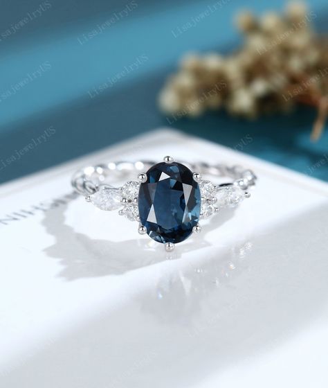 Excited to share the latest addition to my #etsy shop: Oval London Blue Topaz engagement ring vintage engagement ring white gold engagement ring Marquise diamond twisted ring Bridal promise ring https://etsy.me/3gsb4E2 #white #no #blue #women #yes #gold #topaz #prong # Sapphire Engagement Ring Vintage, Oval Shaped Engagement Rings, Oval Sapphire Engagement Ring, London Blue Topaz Engagement Rings, White Gold Engagement Rings Vintage, Moissanite Engagement Ring White Gold, Stunning Diamond Rings, Vintage Engagement Rings Sapphire, Twisted Ring