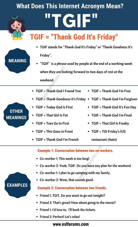 TGIF Meaning: How Do You Define the Popular Acronym "TGIF"? Christian Acronyms, Green Initiatives, Sounds Good, Found You, Work Week, I Found You, Go Camping, Tgif, Thank God