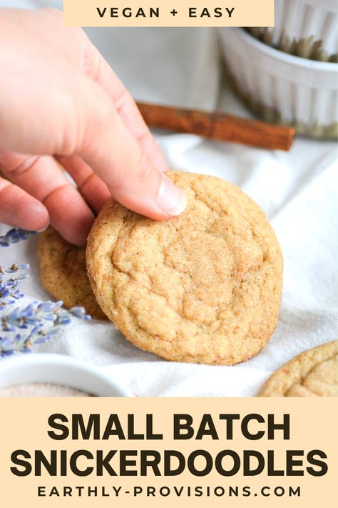 Small Batch Snickerdoodles, Vegan Snickerdoodle Cookies, Tea Activities, Vegan Cookie Recipes, Vegan Oatmeal Raisin Cookies, Small Batch Cookie Recipe, Easy Vegan Cookies, Vegan Oatmeal Cookies, Chocolate Marshmallow Cookies