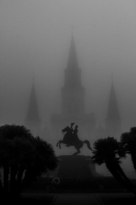 Jackson Square, NOLA, in the fog. Photo by Roy Guste New Orleans Architecture, New Orleans History, Louisiana History, Louisiana Art, New Orleans Art, Jackson Square, South Louisiana, New Orleans Travel, Southern Gothic