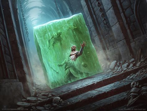 Dnd Plasmid, Ooze Dnd, Green Magic Fantasy Art, Dnd Gelatinous Cube Art, Dnd Gelatinous Cube, Gelatinous Cube, Dungeons And Dragons Adventures, Mtg Art, Forgotten Realms