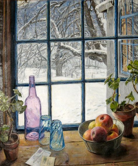 Winter Window High Resolution Hyper Realistic Paintings, Winter Window, Old Paintings, Window Art, Window Painting, Winter Art, Interior Art, Window Sill, 그림 그리기