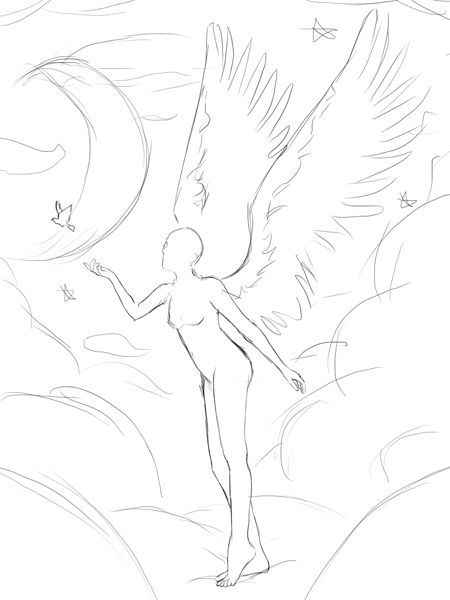 Anime Angel Pose Reference, Angel Refrence Pose, Angel Body Base Drawing, Angel Sketch Drawing, Angel Flying Drawing Reference, Angel Body Drawing, Fallen Angel Base Drawing, Body Base Drawing Angel, Angel Halo Drawing Reference