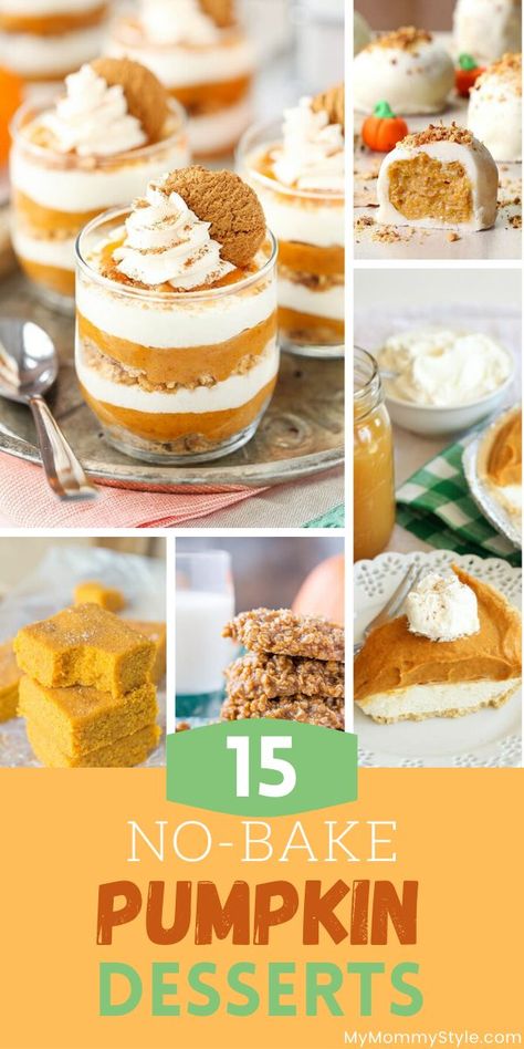 A round up of our favorite no bake pumpkin desserts. These are all easy and delicious recipes, we're sure you'll find a new favorite! via @mymommystyle No Bake Pumpkin Desserts, No Bake Pumpkin, Pumpkin Desserts, Cooking Challenge, Dark Chocolate Cakes, Mommy Style, Pumpkin Dessert, Baked Pumpkin, No Bake Cookies