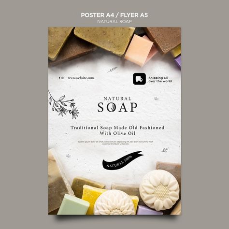 Natural soap concept flyer template Free... | Free Psd #Freepik #freepsd #flyer #poster #nature #product Floral Soap, Graphic Design School, Restaurant Menu Template, Soap Shop, Home Made Soap, Best Templates, Instagram Story Template, Banner Template, Natural Soap