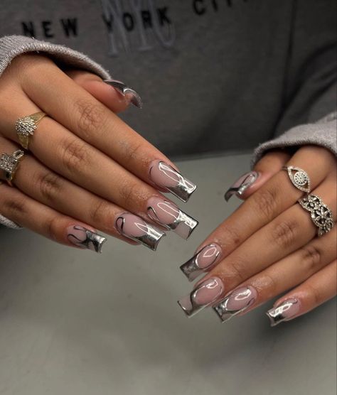 Drake Nails Acrylic, Concert Nails Ideas Drake, Drake Inspo Nails, Drake Acrylic Nails, Drake Concert Nail Ideas, Drake Nails Ideas, Colored French Nail Designs, Drake Nails Art, Drake Inspired Nails