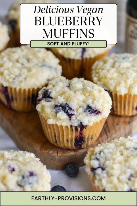 These Vegan Blueberry Muffins are super soft and moist and are topped with a delicious crunchy streusel! They are simple to make and freeze really well so you can bake once and have breakfast all week. Vegan Muffin Recipes, Vegan Blueberry Muffin Recipe, Breakfast Biscuit Recipe, Vegan Breakfast Muffins, Vegan Starbucks, Indulgent Recipes, Vegan Blueberry Muffins, Easy Puddings, Best Brunch Recipes