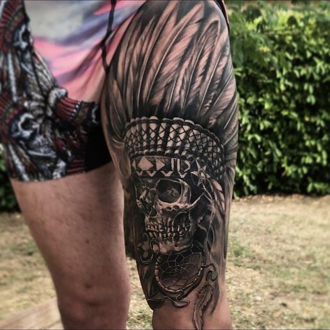 Tattoo Indian, Bible Quote Tattoos, Indian Skull Tattoos, Compass Tattoo Men, Black Grey Tattoo, Cool Back Tattoos, Black And Grey Tattoo, Aztec Tattoo Designs, Indian Skull